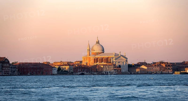 Church Chiesa del Santissimo Redentore on the island of Guidecca at sunrise, view over the Guidecca Canal, Venice, Veneto, Italy, Europe