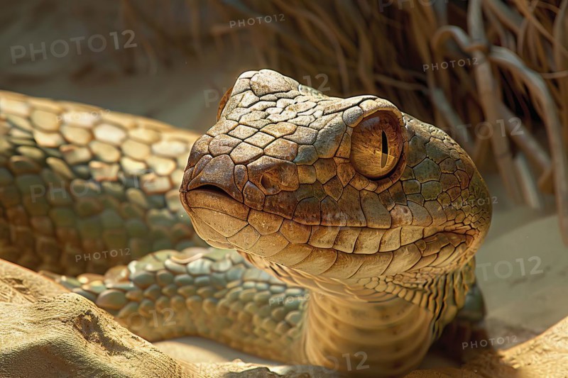 Venomous boomslang snake in the desert, Africa, AI generated