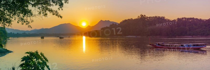 Sunset on the Mekong near Luang Prabang, Laos, Asia