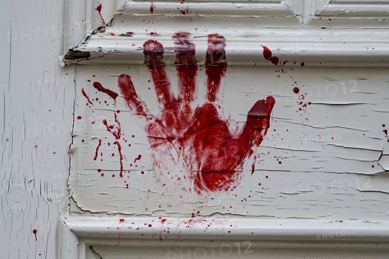 Bloody human hand print on white wall. KI generiert, generiert, AI generated