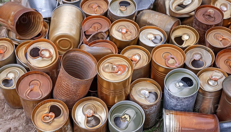Symbol photo, rubbish, waste, many empty rusty cans in a pile, AI generated, AI generated