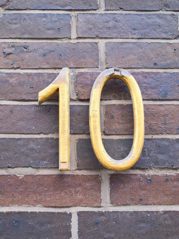 House number plate, number 10, digit, anniversary, birthday, North Rhine-Westphalia, Germany, Europe
