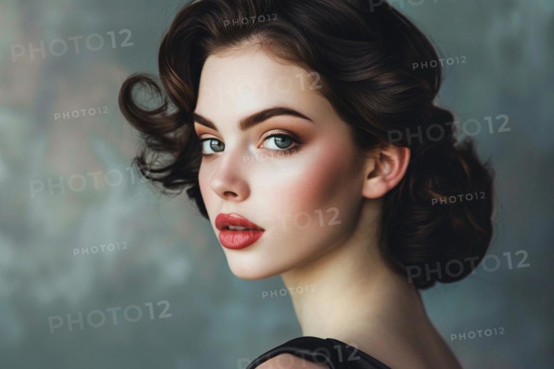 Young pretty woman with 1930s hairstyle and makeup. KI generiert, generiert, AI generated