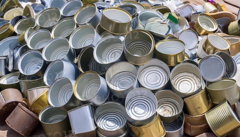 Symbol photo, waste, a large quantity of empty open tinplate cans on a heap, AI generated, AI generated