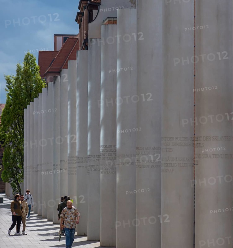 The Street of Human Rights, a memorial in the city centre of Nuremberg, created by the Israeli artist Dani Karavan, opened in 1993, Kartaeusergasse 1, Nuremberg, Middle Franconia, Bavaria, Germany, Europe