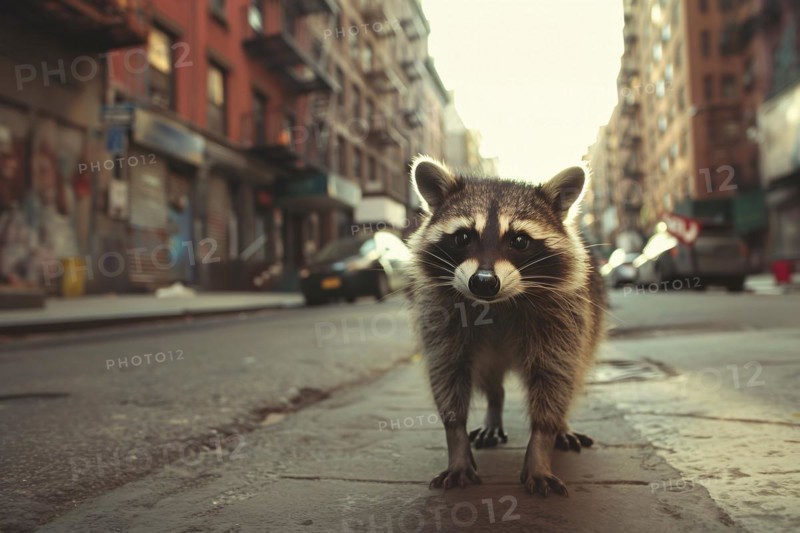Wild racoon in city street. KI generiert, generiert, AI generated