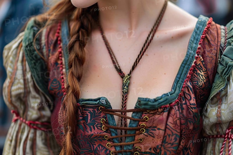 Woman's medieval style fantasy role playing dress costume at renaissance fair. KI generiert, generiert, AI generated