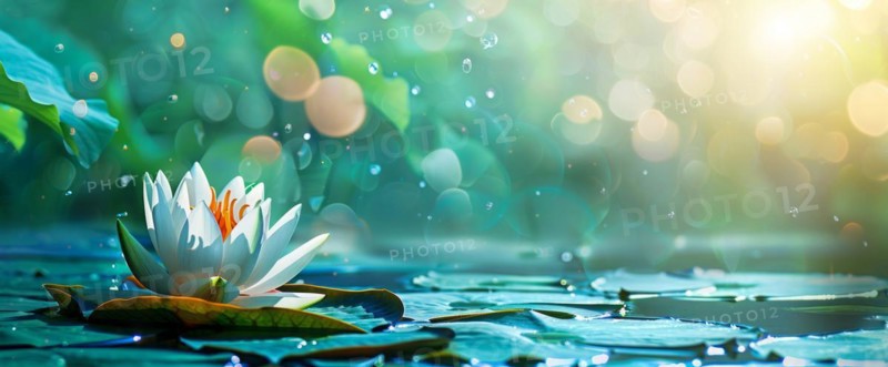 Lotus flower is floating on water. Concept of meditation, serenity, spirituality and enlightenment, AI generated