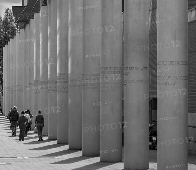 The Street of Human Rights, a memorial in the city centre of Nuremberg, created by the Israeli artist Dani Karavan, opened in 1993, Kartaeusergasse 1, Nuremberg, Middle Franconia, Bavaria, Germany, Europe