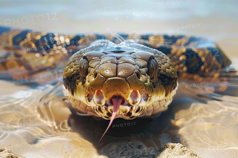 Large anaconda in the water, AI generated