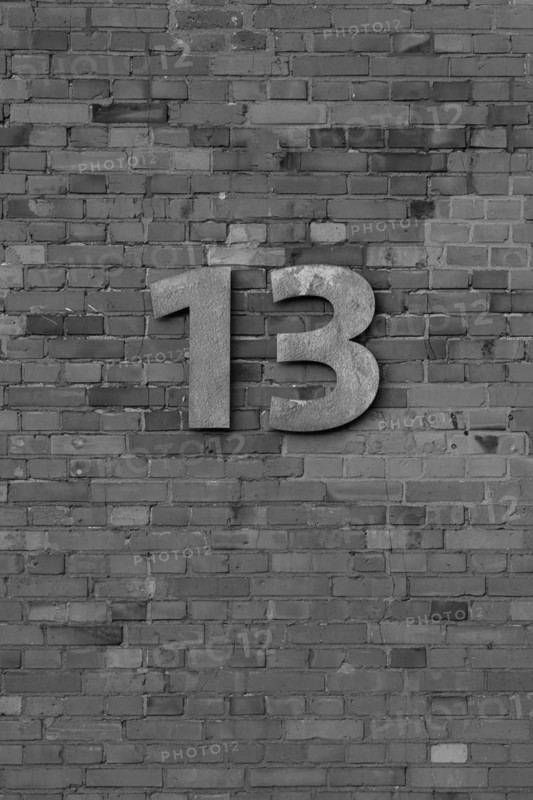 House number plate, number 13, digit, anniversary, birthday, North Rhine-Westphalia, Germany, Europe