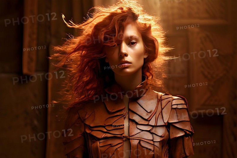 AI generated moody female portrait with cracked terracotta style high textures