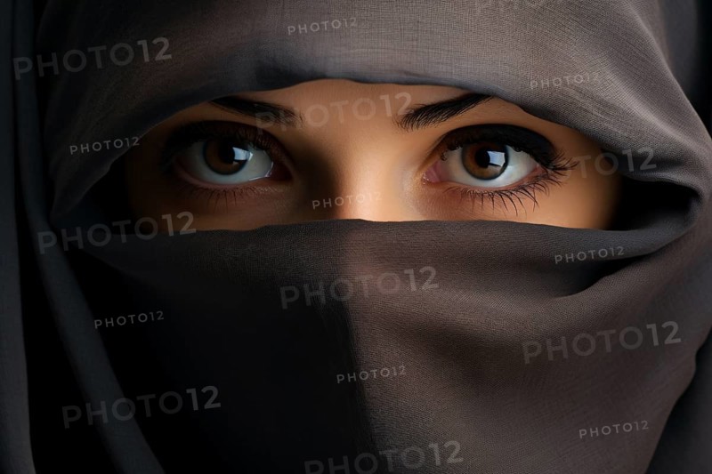 Close up of woman's face covered with burka. KI generiert, generiert, AI generated