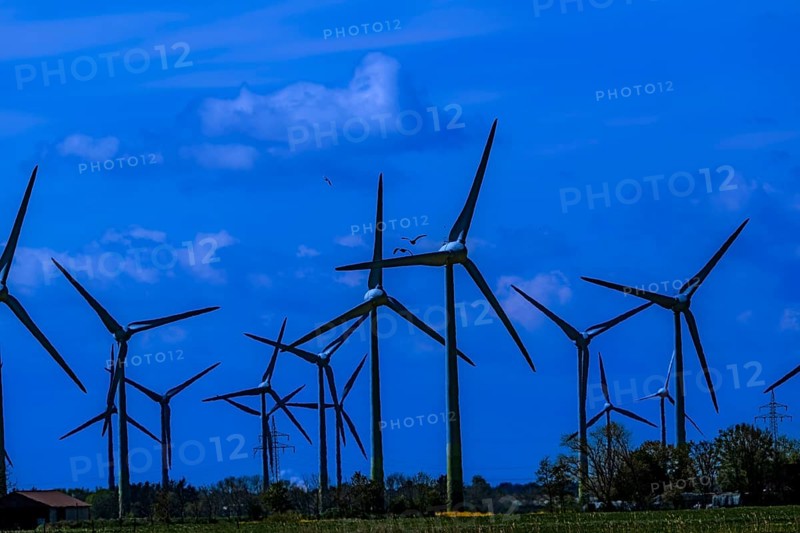 Wind turbines in the Luetetsburg wind farm on the North Sea coast, Hagermarsch, East Frisia, Lower Saxony, Germany, Europe