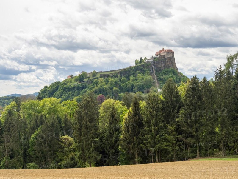 Farmland, behind Riegersburg with lift, Riegersburg, Styrian volcanic region, Styria, Austria, Europe