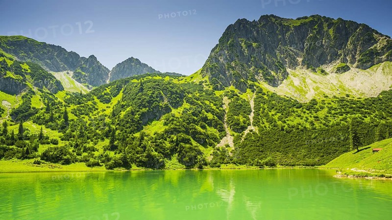 Lower Gaisalpsee, behind it the Rubihorn, 1957 m, Allgaeu Alps, Allgaeu, Bavaria, Germany, Europe