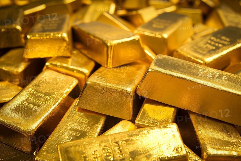 Banking finance concept background, pile of gold bars bullions ingots close up, AI generated