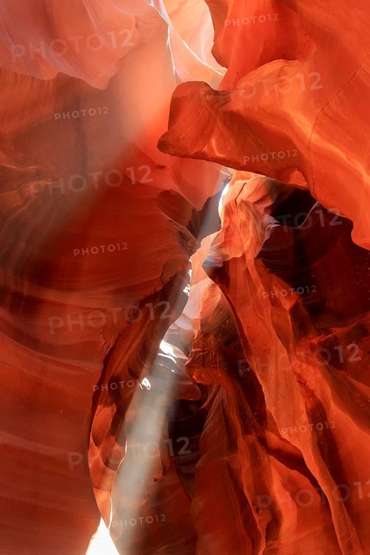 Sunlight falls through narrow crevices of Antelope Canyon and creates a luminous spectacle, Upper Antelope Canyon, North America, USA, South-West, Arizona, North America
