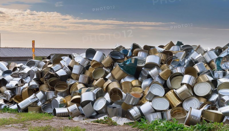 Symbol photo, waste, a large quantity of empty open tinplate cans on a heap, AI generated, AI generated