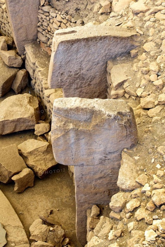 Gobekli Tepe neolithic archaeological site dating from 10 millennium BC, Large circular structures with massive stone pillars, Potbelly Hill, Sanliurfa, Turkey, Asia