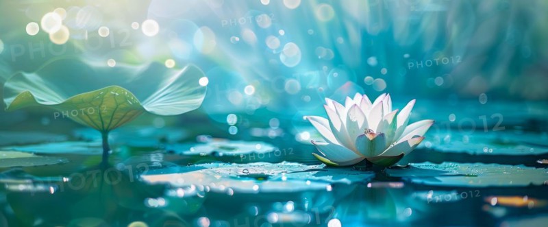 Lotus flower is floating on water. Concept of meditation, serenity, spirituality and enlightenment, AI generated