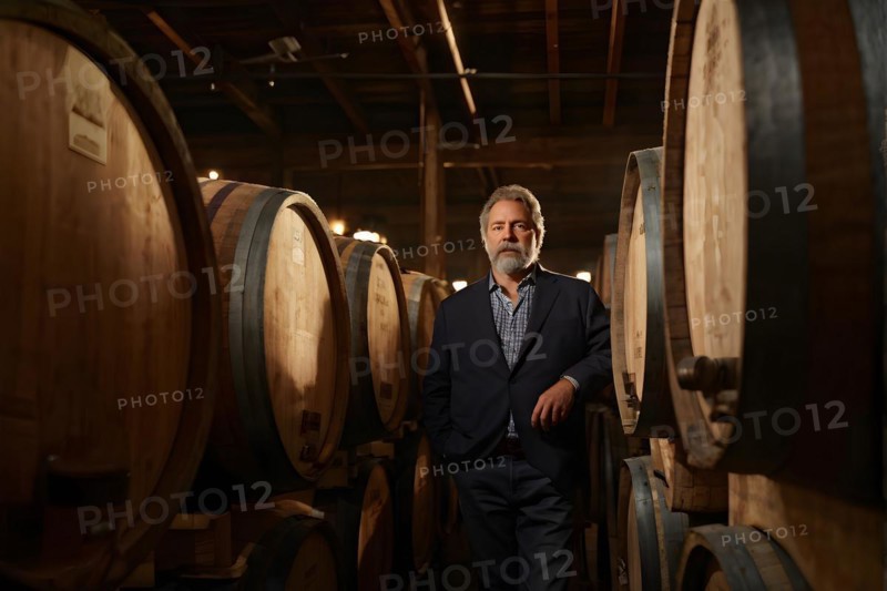 AI generated winemaker in a rustic wine cellar