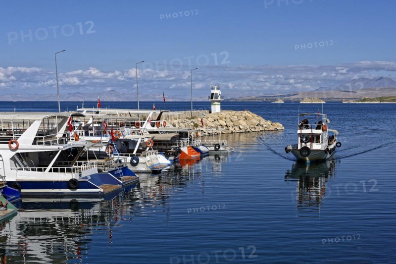 Pier to access to 10th century Akdamar Armenian Church of the Holy Cross, Akdamar Island, Turkey, Asia