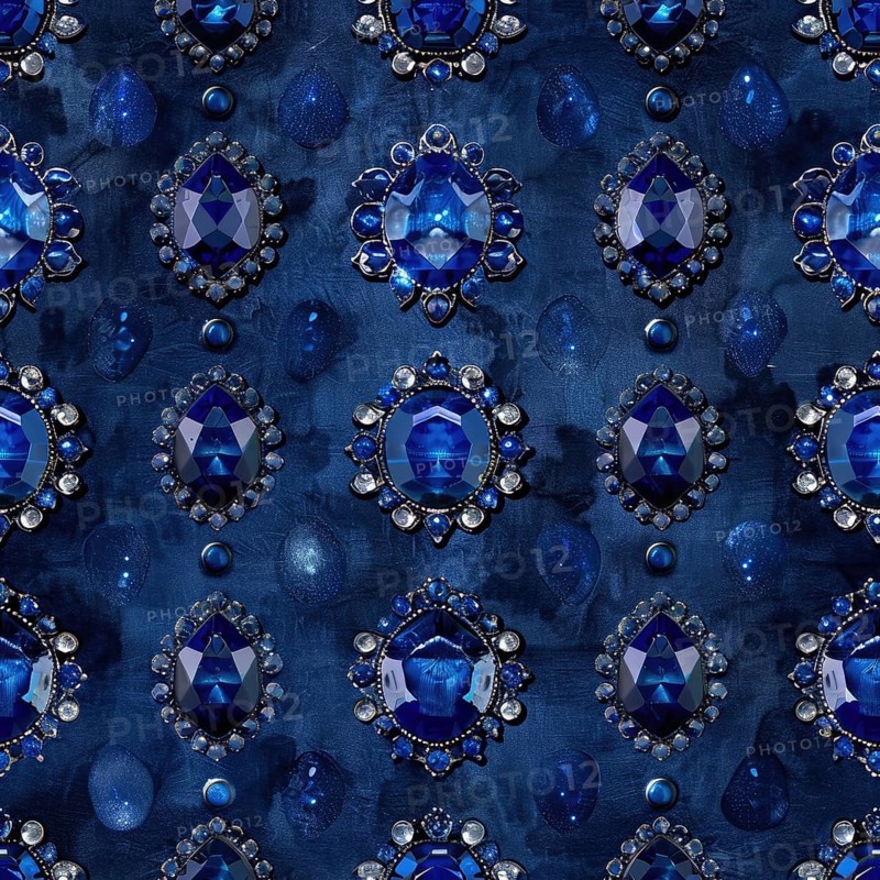 Seamless pattern of shimmering sapphires on a navy blue backdrop AI generated