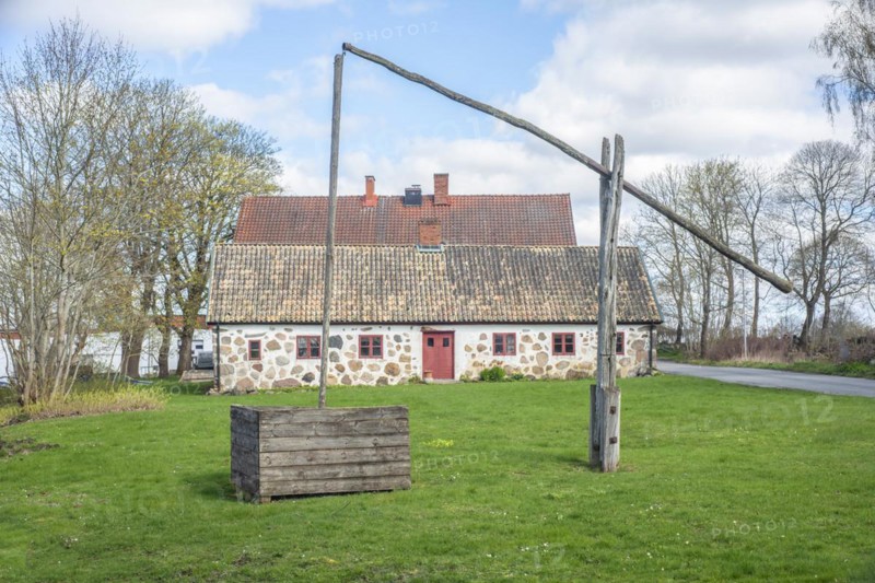 Older well with a lever-type pump in Sankt Olof, Simrishamn municipality, Scania, Sweden, Scandinavia, Europe