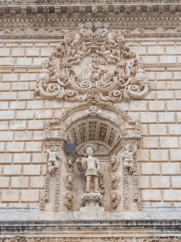 Figure of a saint, relief on the facade of San Nicola Cathedral, Cattedrale Turritana Sassari, Sardinia, Italy, Europe