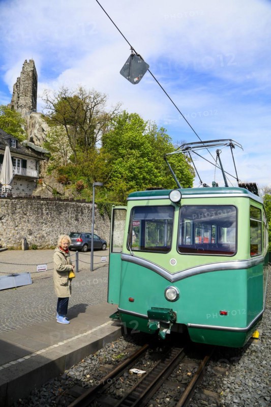 Drachenfelsbahn, Germany's oldest cog railway up the Drachenfels, a mountain in the Siebengebirge mountains above the Rhine between Koenigswinter and Bad Honnef, North Rhine-Westphalia, Germany, Europe