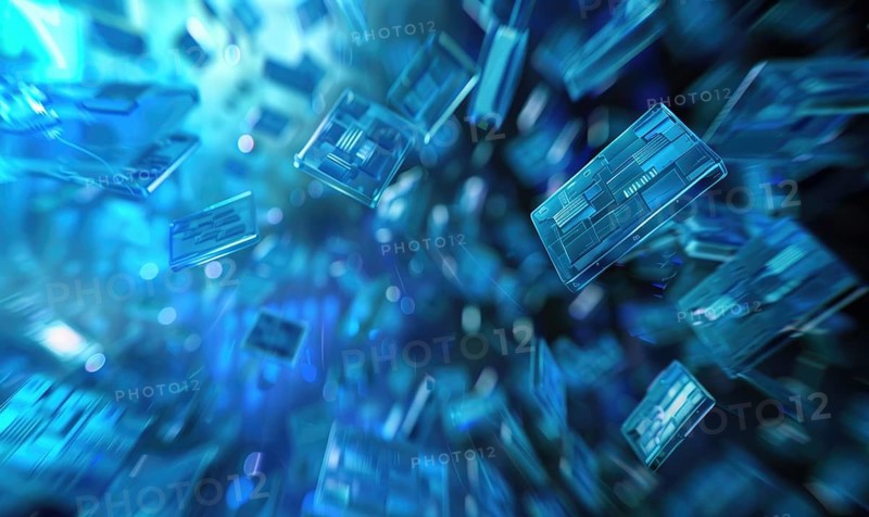 Data storage icons floating in a virtual cloud environment AI generated