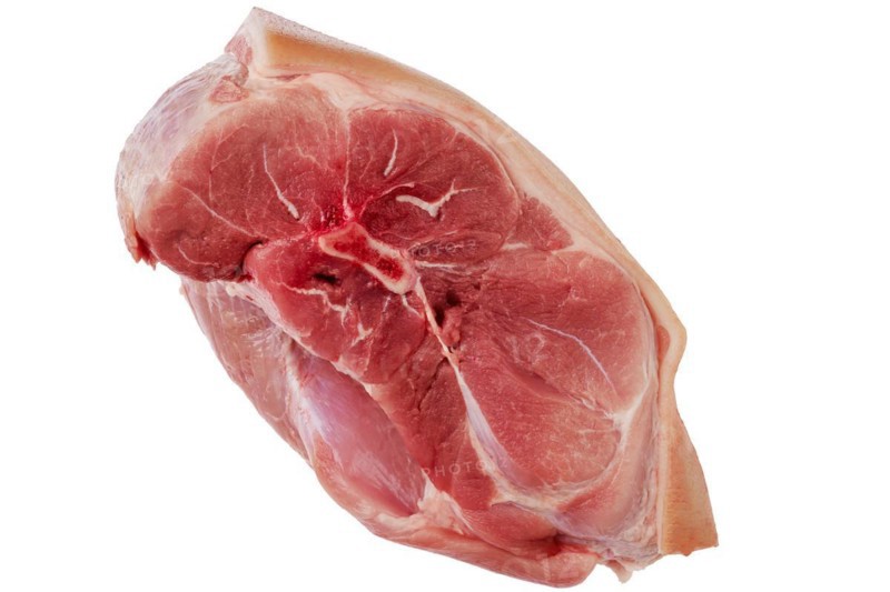 Top view of raw pork shoulder isolated on white background