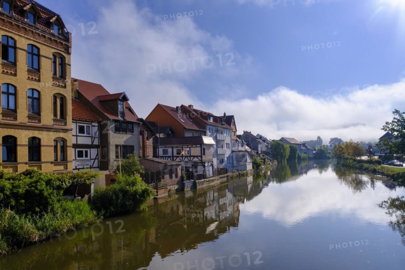 Houses on the Werra, Eschwege, Werratal, Werra-Meissner-Kreis, Hesse, Germany, Europe