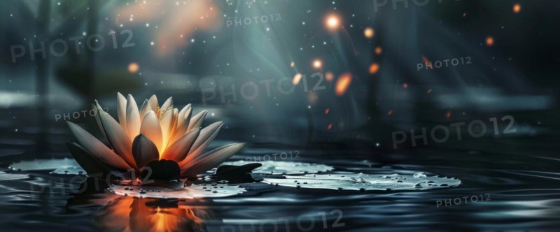 Lotus flower is floating on water. Concept of meditation, serenity, spirituality and enlightenment, AI generated