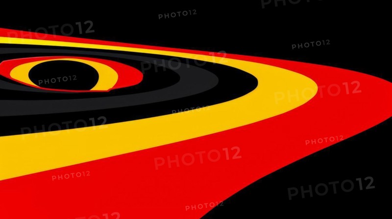 Bold abstract geometric design with concentric shapes in red, yellow, and black, AI generated
