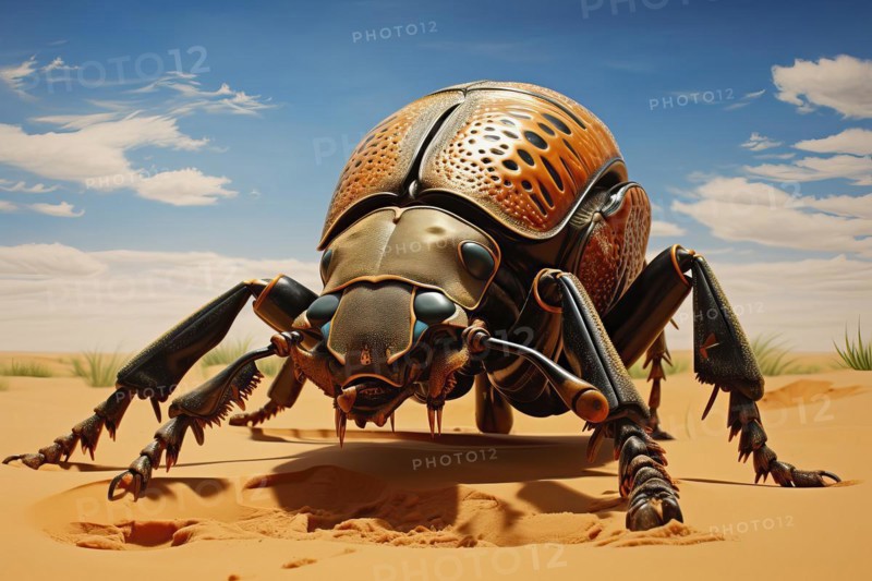 Stylized Goliath beetle in the sand, AI generated