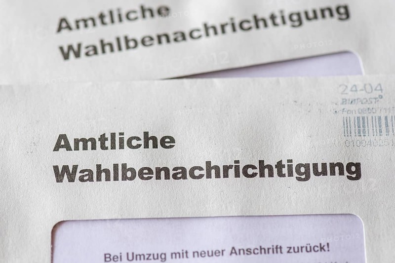 Official election notification, for the European Parliament, the regional assembly, the district council, the municipal council, on 09 June 2024, envelope, Baden-Wuerttemberg, Germany, Europe