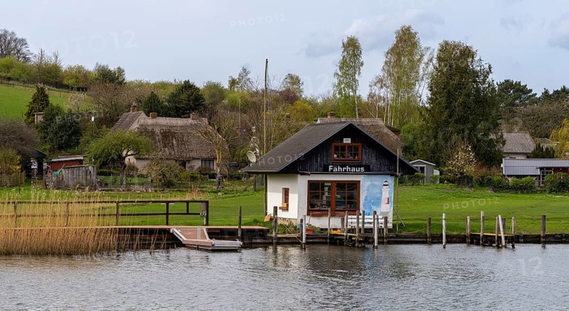 Landscape at the ferry house of the connecting canal Baabe-Selin-Moritzdorf, Seliner See, Ruegen, Mecklenburg-Vorpommern, Germany, Europe