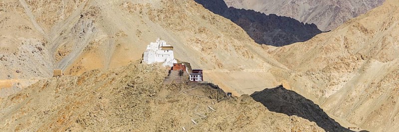 The Namgyal Tsemo Gompa monastery on Tsenmo Hill, a viewpoint over Leh, Ladakh, Jammu and Kashmir, India, Asia
