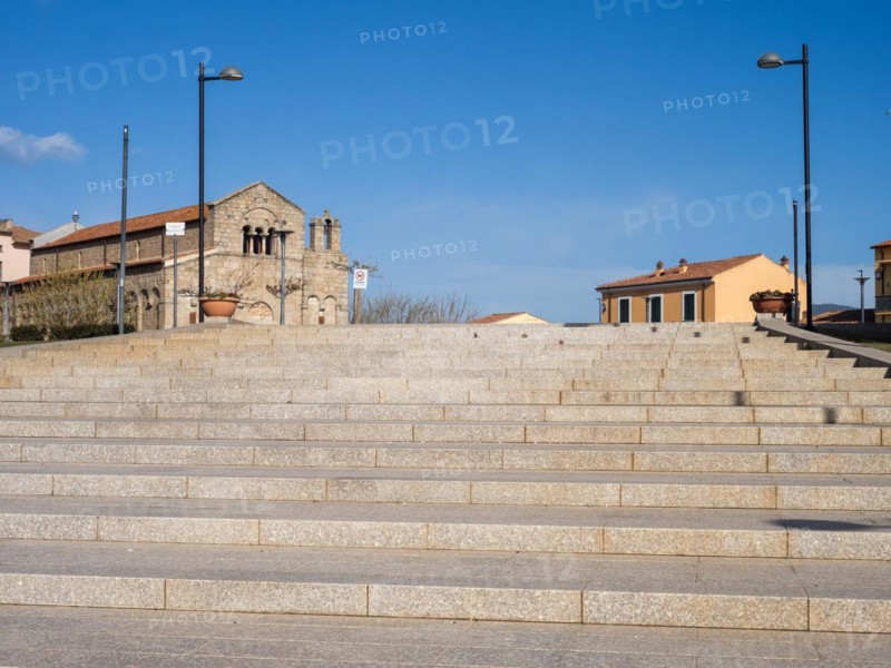 Staircase to the basilica, Basilica di San Simplicio church in Olbia, Olbia, Sardinia, Italy, Europe