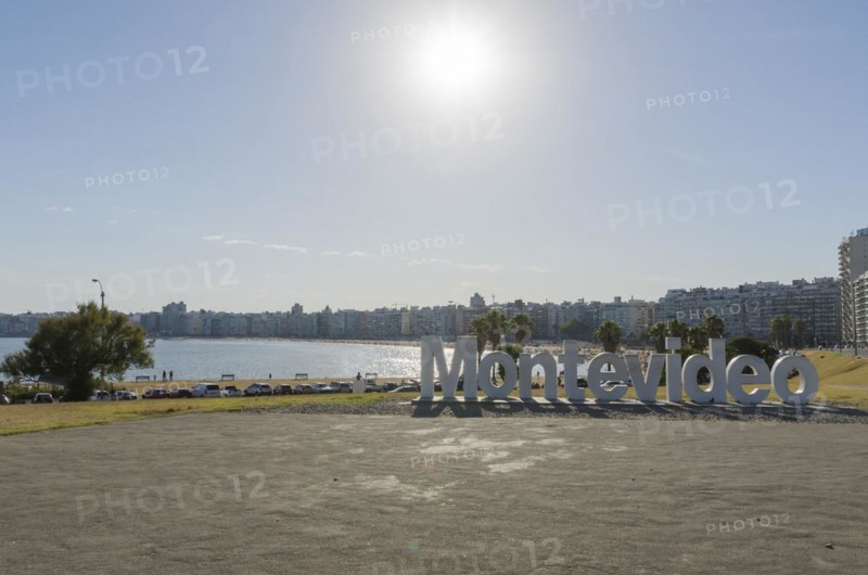 Montevideo, Uruguay, 11th January 2022, Montevideo sign on Pocitos beach, a very busy place for tourists in Uruguay, South America