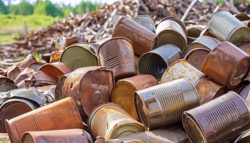 Symbol photo, rubbish, waste, many empty rusty cans in a pile, AI generated, AI generated