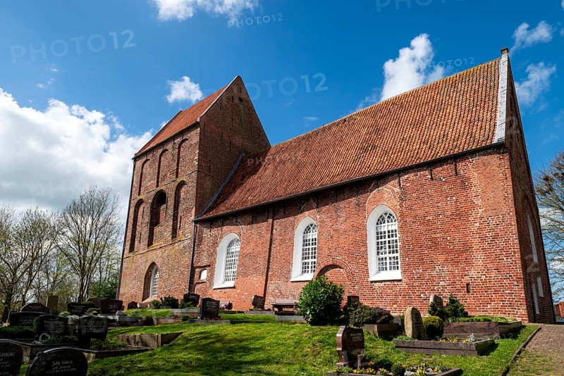 Protestant Reformed Church in Suurhusen, famous leaning church tower, municipality of Hinte, district of Aurich, East Frisia, Lower Saxony, Germany, Europe