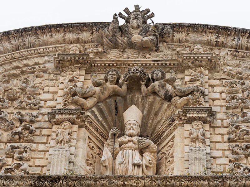 Relief of St Nicholas of Bari on the facade of San Nicola Cathedral, Cattedrale Turritana Sassari, Sardinia, Italy, Europe