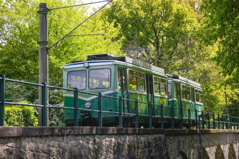 Drachenfelsbahn, Germany's oldest cog railway up the Drachenfels, a mountain in the Siebengebirge mountains above the Rhine between Koenigswinter and Bad Honnef, North Rhine-Westphalia, Germany, Europe