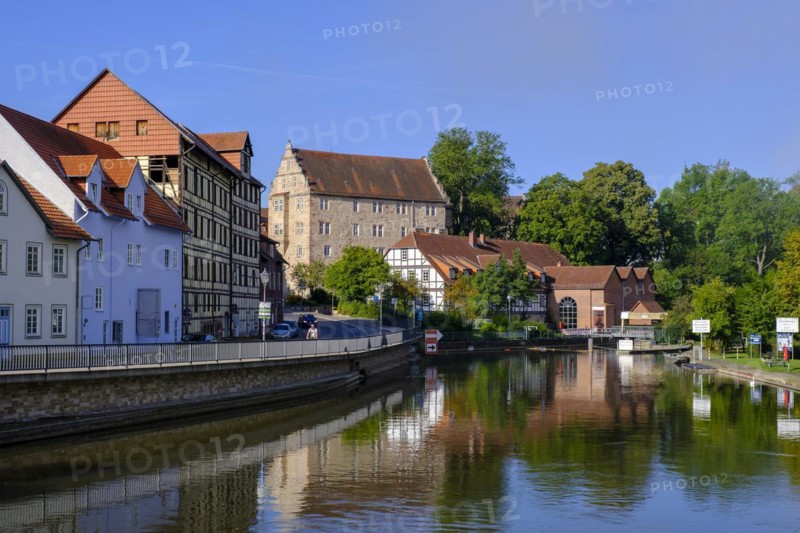 Houses on the Werra, Eschwege, Werratal, Werra-Meissner-Kreis, Hesse, Germany, Europe