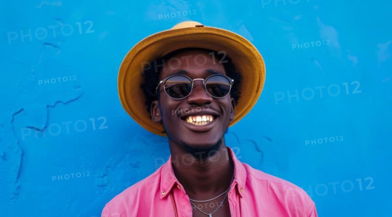 Black young positive man with dreadlocks is smiling and standing in front of the building wall. Concept of confidence and positivity, AI generated