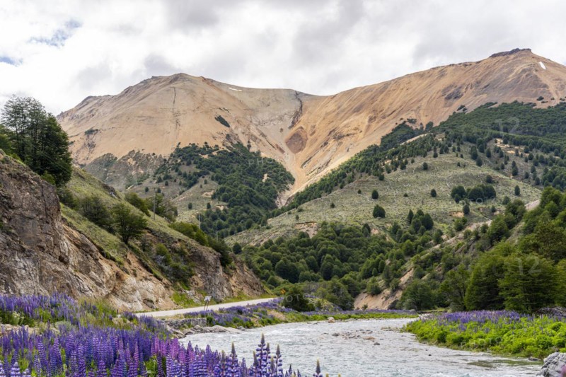 Mountain range along the Rio Blanco, Carretera Austral, Aysen, Chile, South America