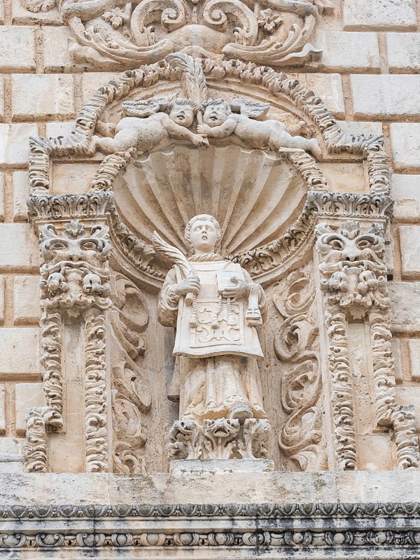 Figure of a saint, relief on the facade of San Nicola Cathedral, Cattedrale Turritana Sassari, Sardinia, Italy, Europe